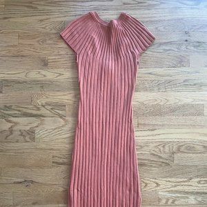 Anthropologie Coral Ribbed Knit Midi Dress